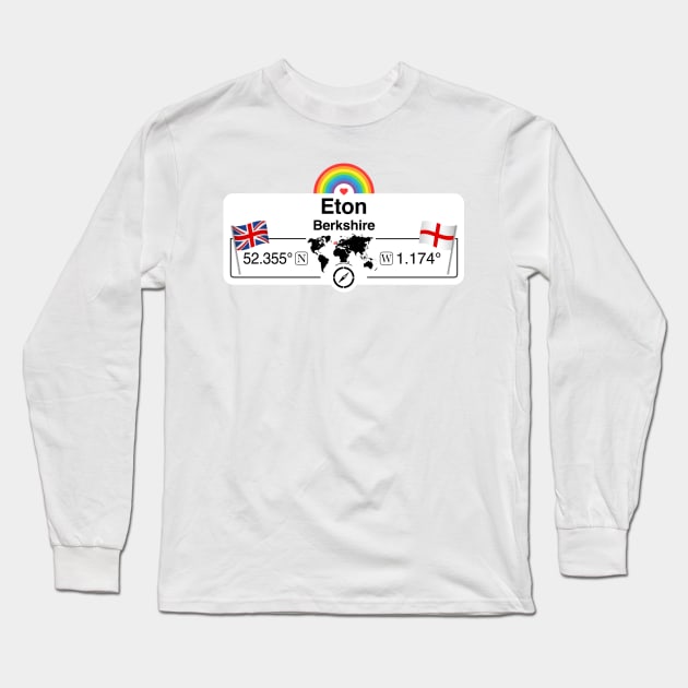 Eton, Berkshire with St. Georges Flag and Rainbow Long Sleeve T-Shirt by MapYourWorld